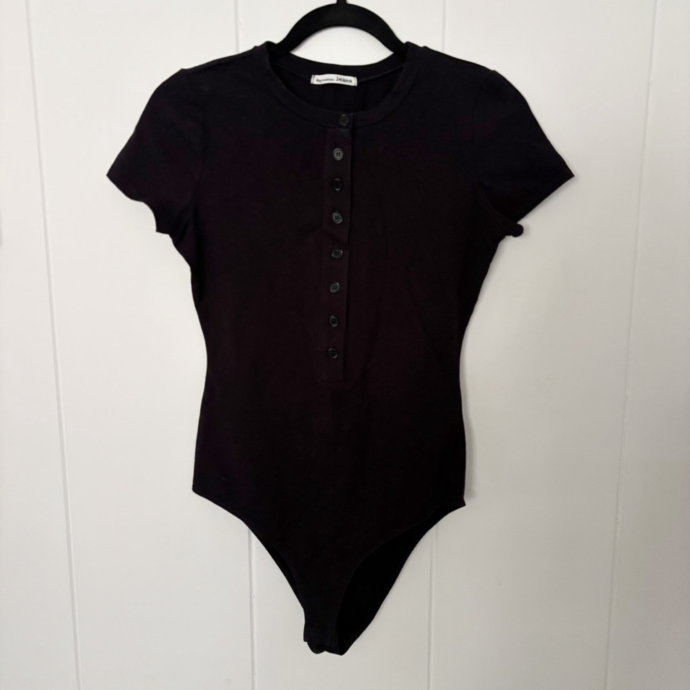 Reformation Leni Button Down Bodysuit in Black Small